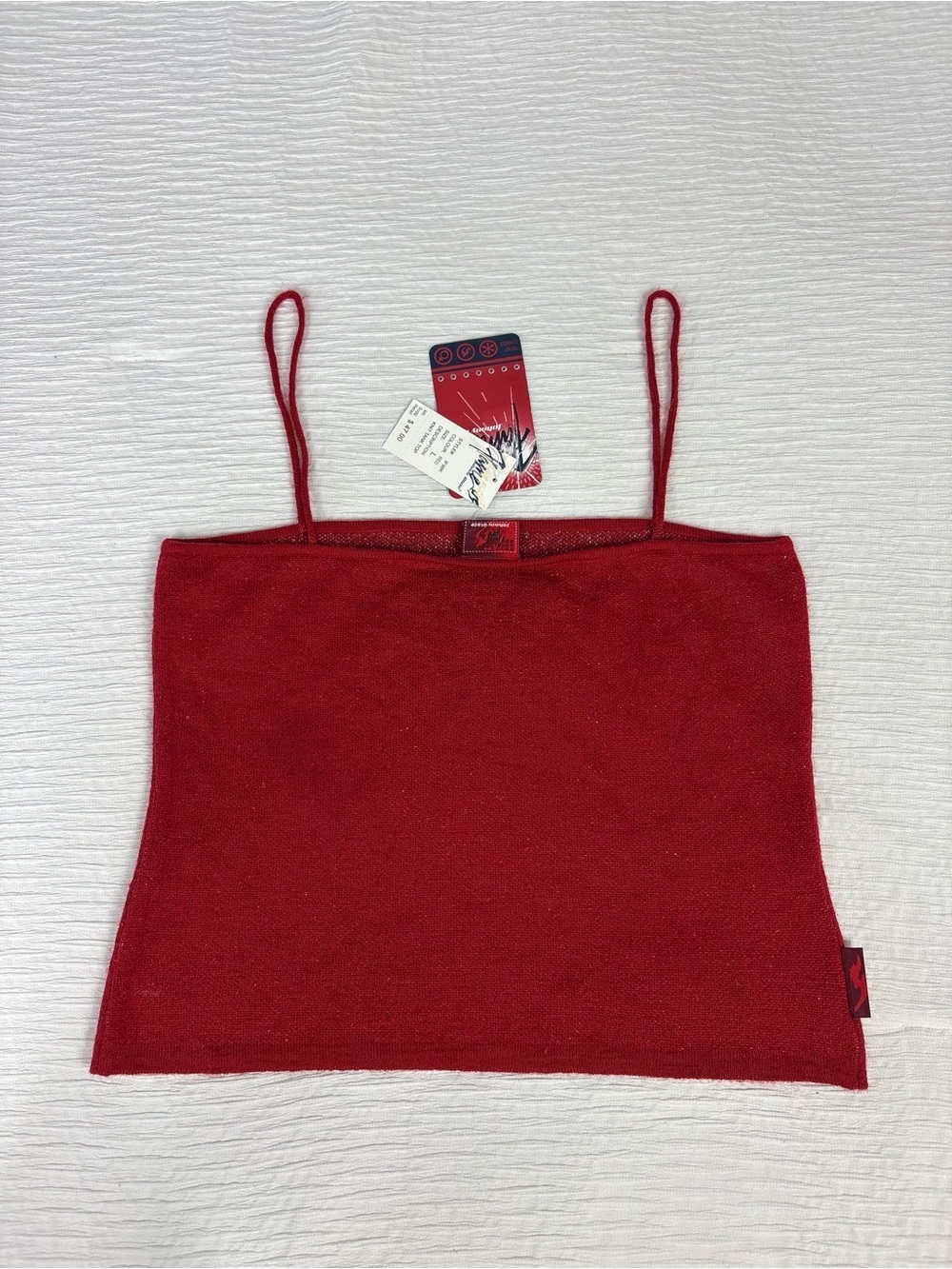 Flame Heart Knit Red Tank Top with Script Detail - Picture 2 of 6